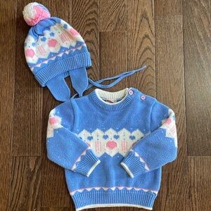 Vintage Rainbow Chaser 24M knit sweater and hat set